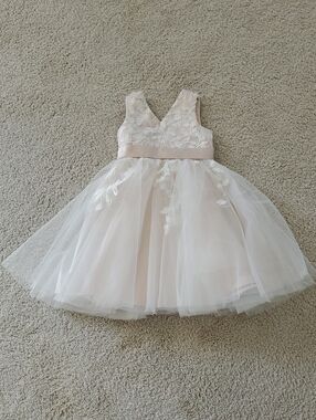 Girls' Blush Floral Appliqué Tulle Party Dress